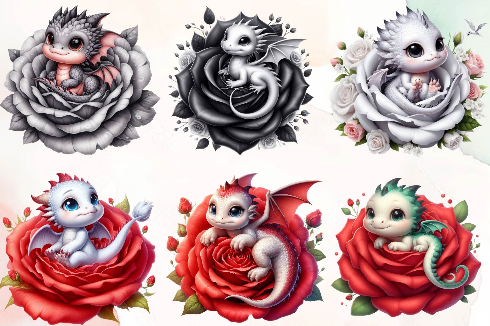 Baby Dragons In Flowers Clipart Bundle - CraftNest - Digital Crafting and Art