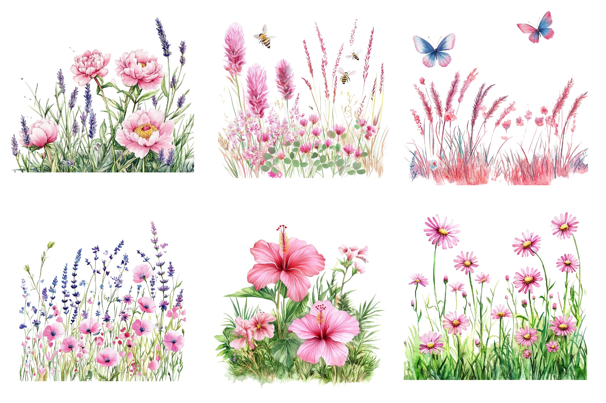 Pink Summer Meadow Clipart Bundle - CraftNest - Digital Crafting and Art