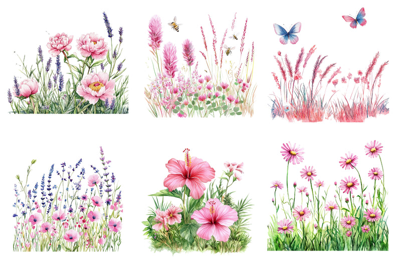 Pink Summer Meadow Clipart Bundle - CraftNest - Digital Crafting and Art