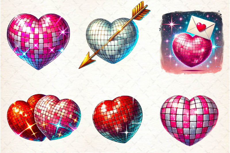 Valentines Day Disco Heart Clipart Bundle - CraftNest - Digital Crafting and Art