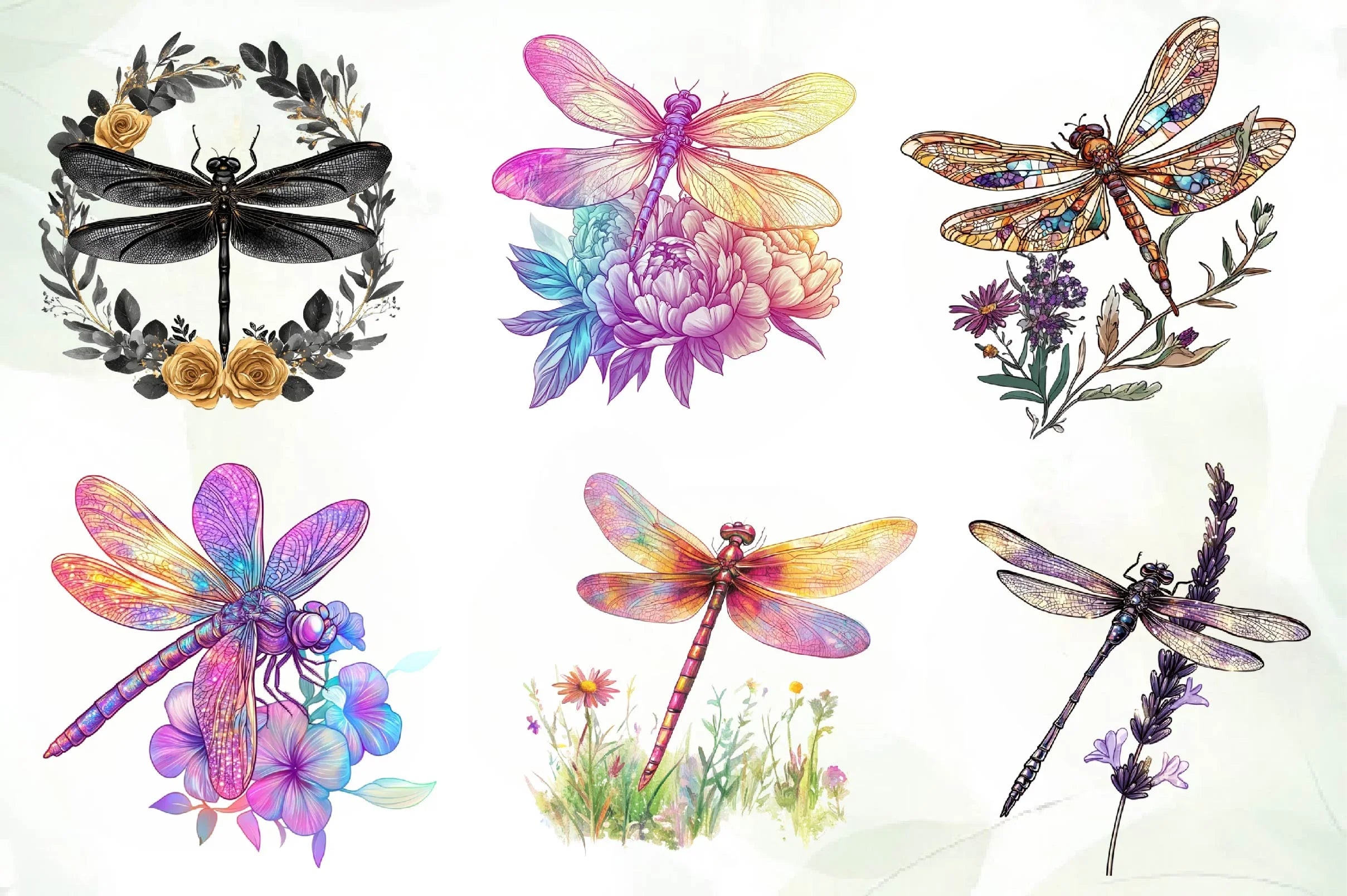 Dragonfly And Flowers Clipart Bundle - CraftNest - Digital Crafting and Art
