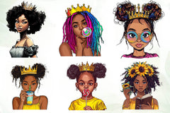 Quirky African American Girl With Crown Clipart Bundle - CraftNest - Digital Crafting and Art