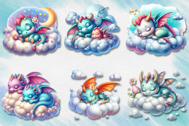 Dragons Cute Sleeping Dragons Clipart Bundle - CraftNest - Digital Crafting and Art