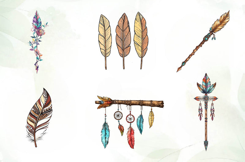 Rustic Boho Feathers & Arrows Clipart Bundle - CraftNest - Digital Crafting and Art