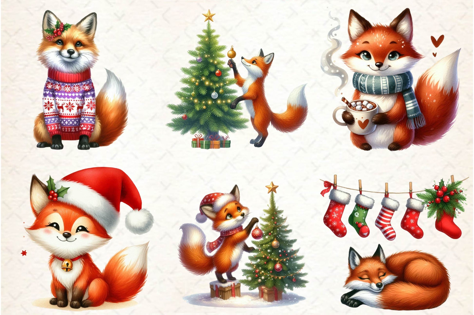 Christmas Fox Set Clipart Bundle - CraftNest - Digital Crafting and Art