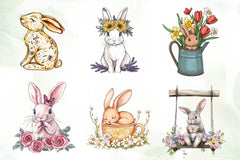 Boho Bunny & Spring Flowers Clipart Bundle - CraftNest - Digital Crafting and Art