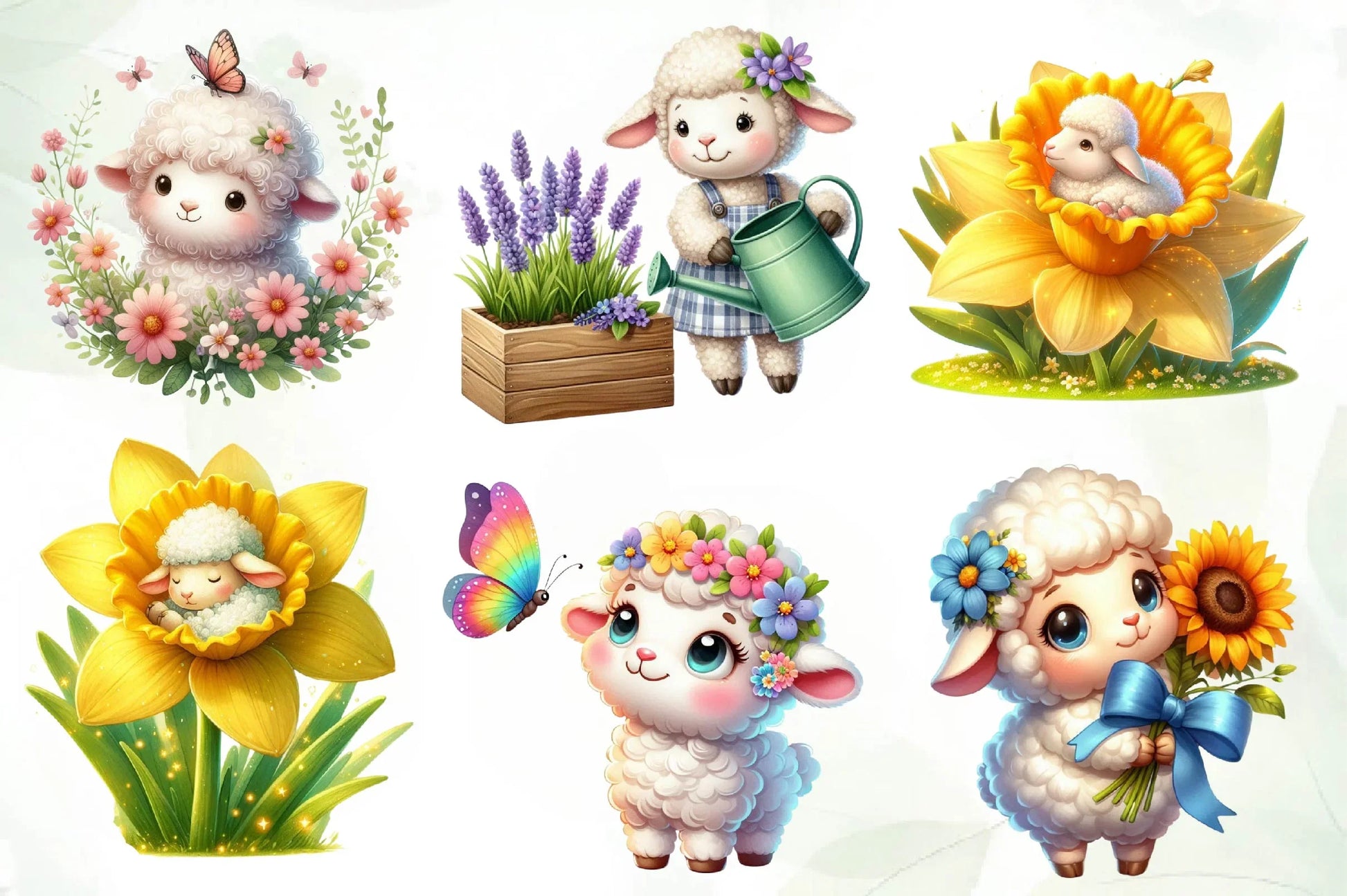 Cute Spring Sheep Clipart Bundle - CraftNest - Digital Crafting and Art