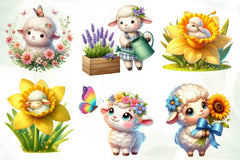 Cute Spring Sheep Clipart Bundle - CraftNest - Digital Crafting and Art