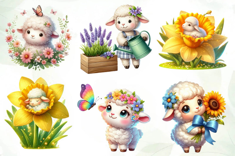 Cute Spring Sheep Clipart Bundle - CraftNest - Digital Crafting and Art