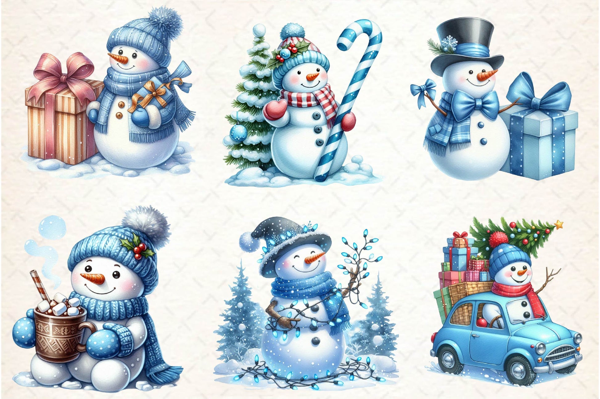 Blue Christmas Snowman Clipart Bundle - CraftNest - Digital Crafting and Art