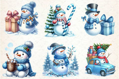 Blue Christmas Snowman Clipart Bundle - CraftNest - Digital Crafting and Art