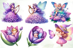 Magical Garden Purple Fairies Clipart Bundle 2 - CraftNest - Digital Crafting and Art
