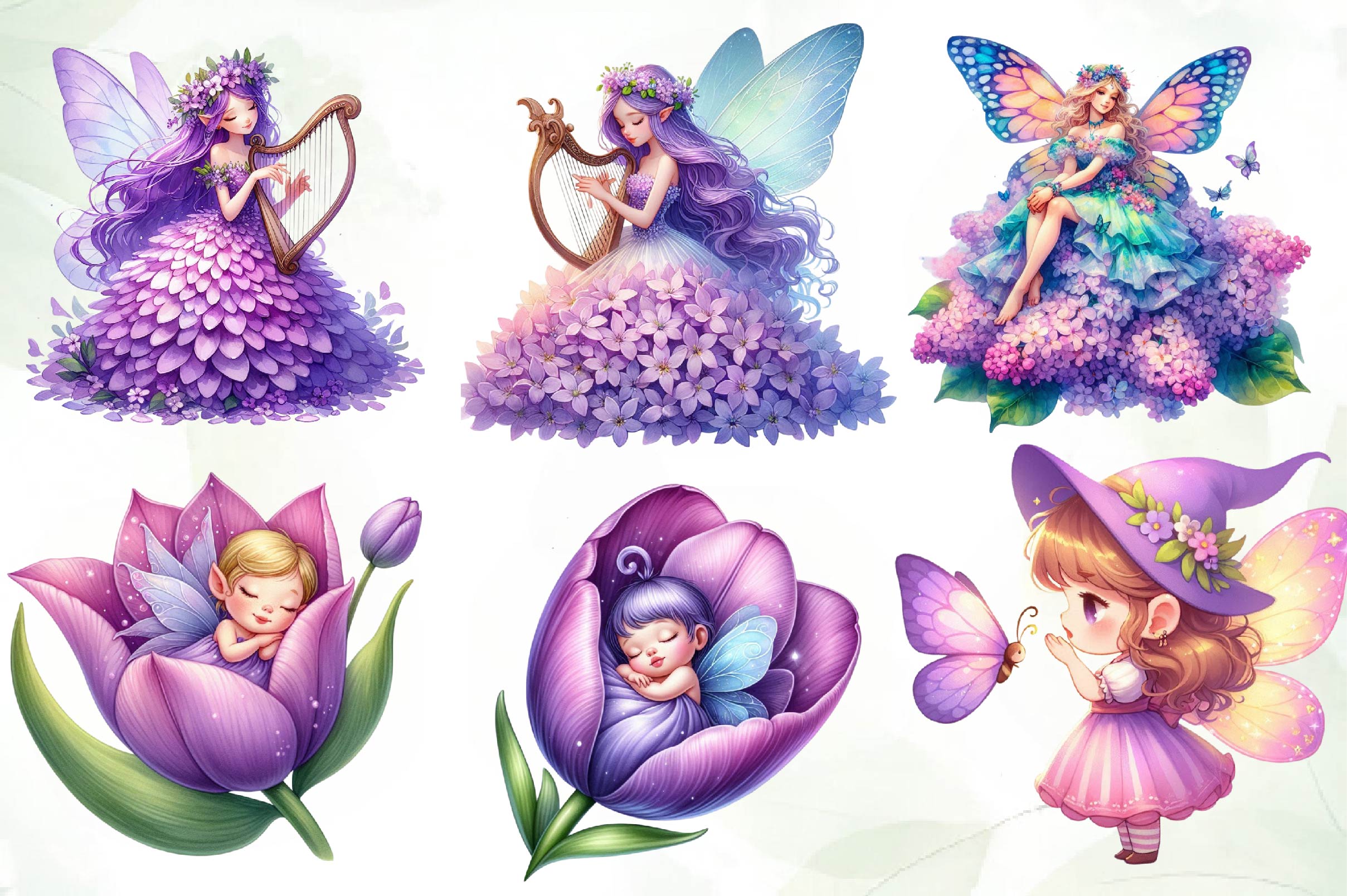 Magical Garden Purple Fairies Clipart Bundle 2 - CraftNest - Digital Crafting and Art