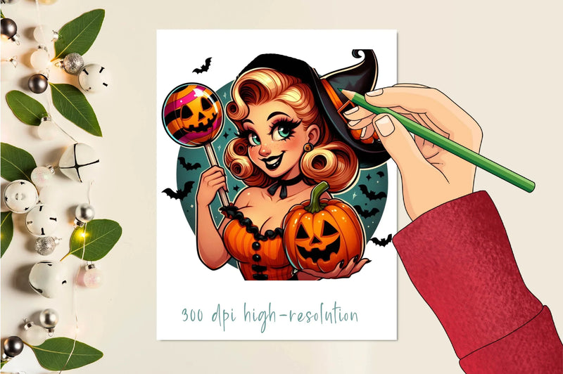 Halloween Vintage Pin Up Girl Clipart Bundle - CraftNest - Digital Crafting and Art