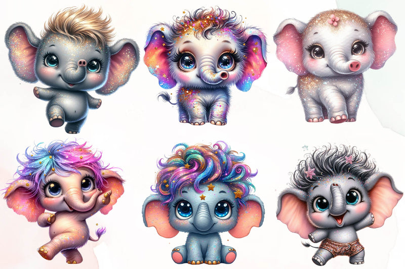 Cute Baby Elephants Clipart Bundle - CraftNest - Digital Crafting and Art