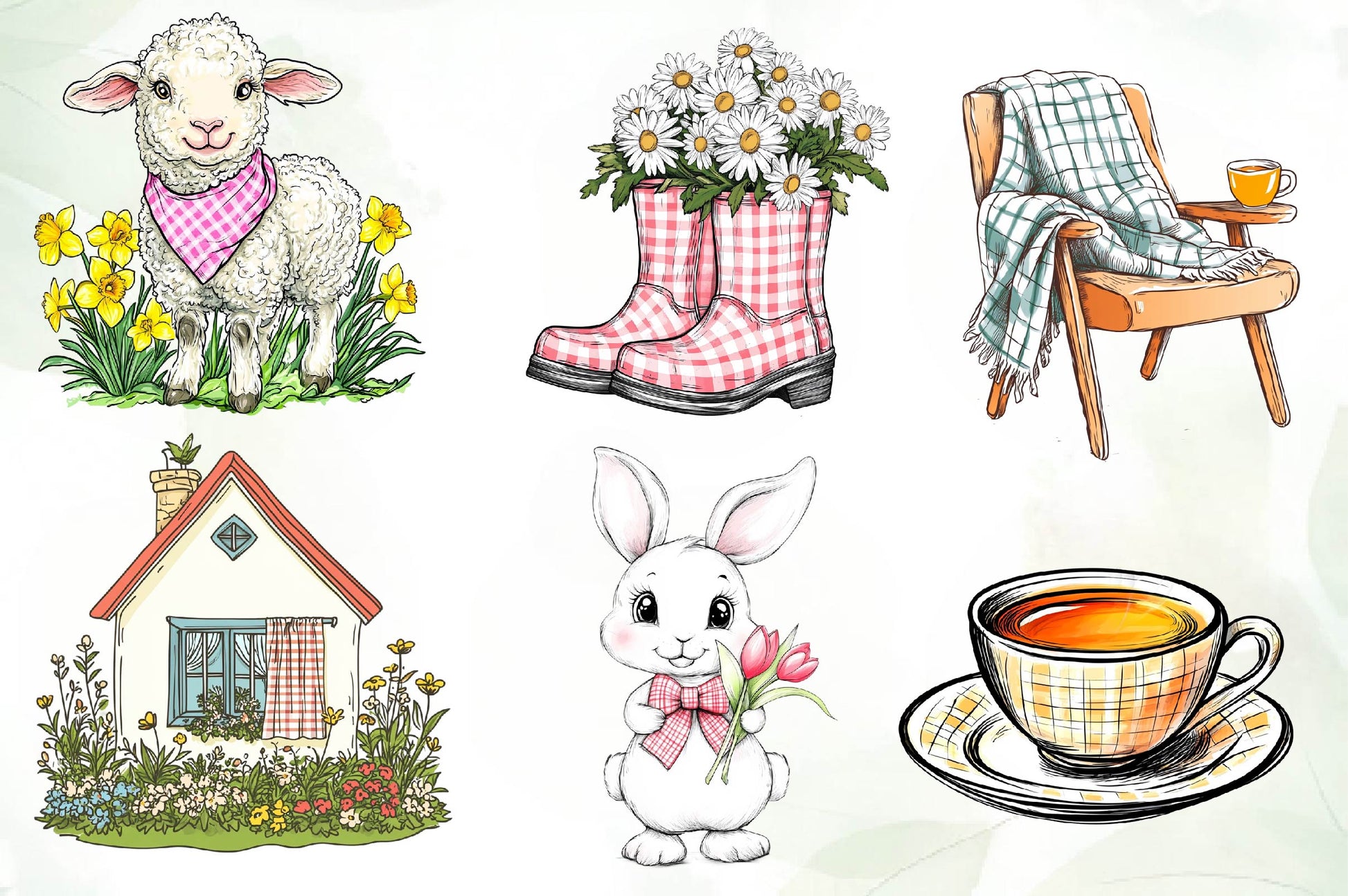 Cottage Gingham Spring Clipart Bundle - CraftNest - Digital Crafting and Art