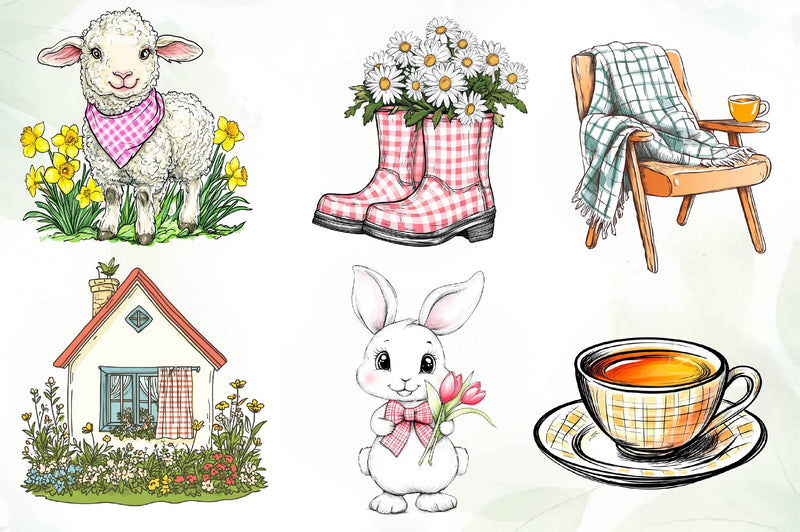Cottage Gingham Spring Clipart Bundle - CraftNest - Digital Crafting and Art