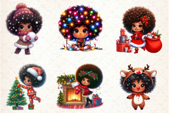 Christmas Afro Chibi Girls Clipart Bundle - CraftNest - Digital Crafting and Art