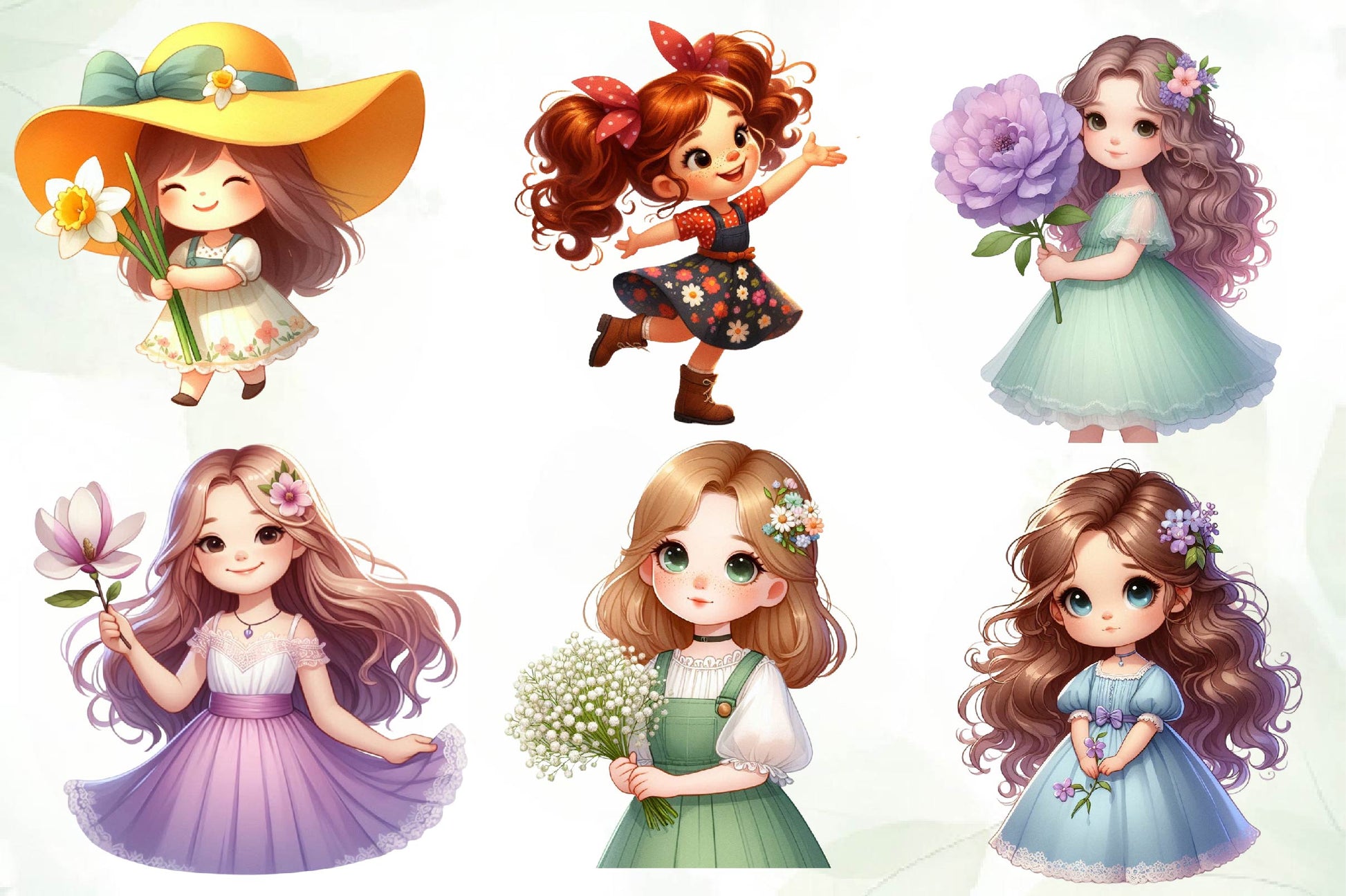 Spring Girl Holding Flower Clipart Bundle - CraftNest - Digital Crafting and Art