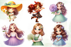 Spring Girl Holding Flower Clipart Bundle - CraftNest - Digital Crafting and Art