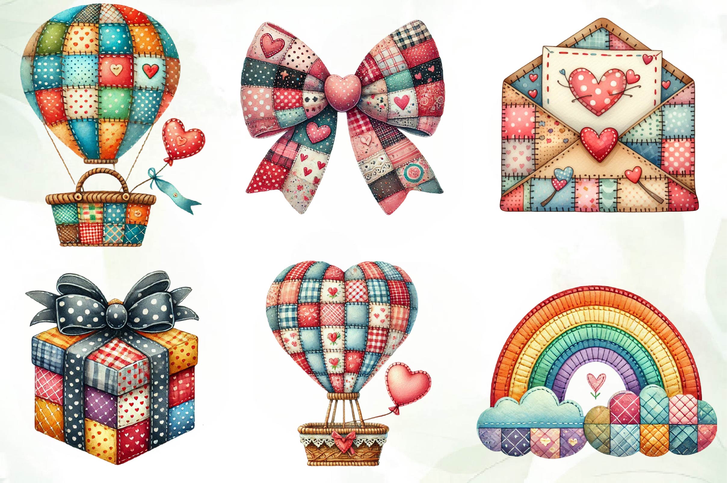 Patchwork Valentines Day Clipart Bundle - CraftNest - Digital Crafting and Art