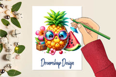 Summer Kawaii Pineapple Clipart Bundle 1 - CraftNest - Digital Crafting and Art