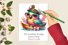 Nautical Parrot Captain Illustration Clipart Bundle - CraftNest - Digital Crafting and Art