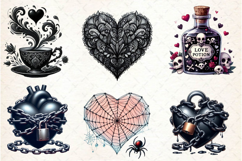 Gothic Valentine Clipart Bundle - CraftNest - Digital Crafting and Art