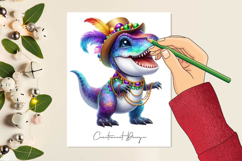 Mardi Gras Dinosaur Clipart Bundle - CraftNest - Digital Crafting and Art