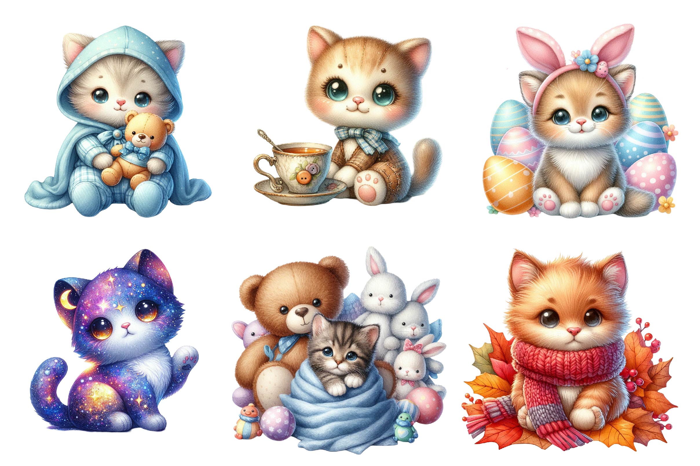Cute Plush Toy Cat Clipart Bundle - CraftNest - Digital Crafting and Art