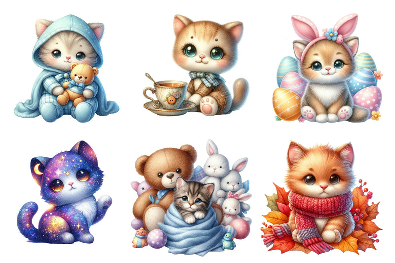 Cute Plush Toy Cat Clipart Bundle - CraftNest - Digital Crafting and Art