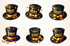 Black And Gold New Year Hat Clipart Bundle - CraftNest - Digital Crafting and Art