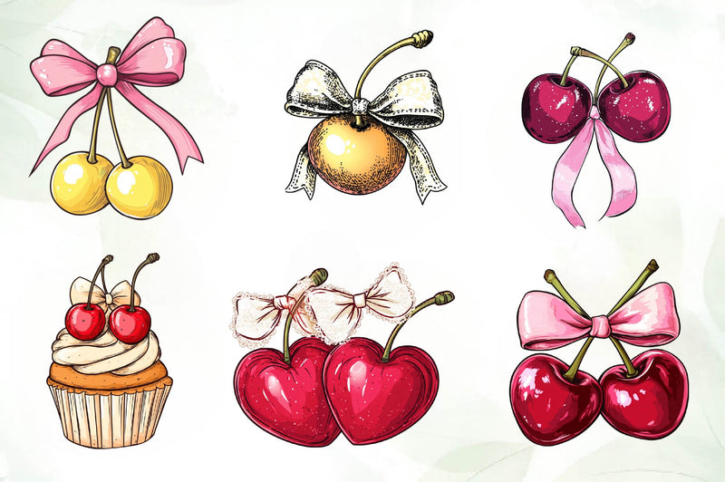 Coquette Cherries Bow Clipart Bundle - CraftNest - Digital Crafting and Art