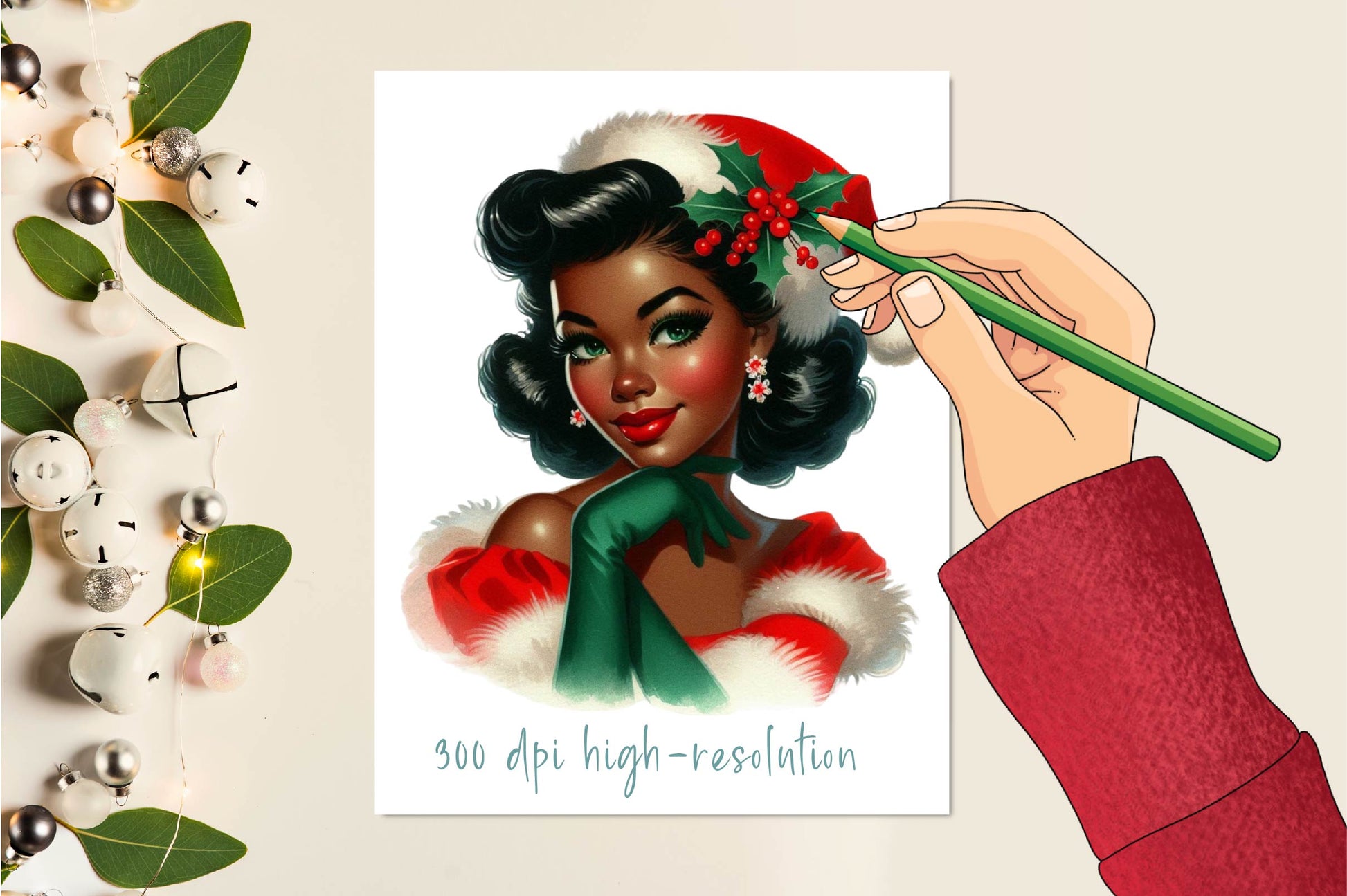 1950s Vintage Christmas Pin Up Girl Clipart Bundle - CraftNest - Digital Crafting and Art