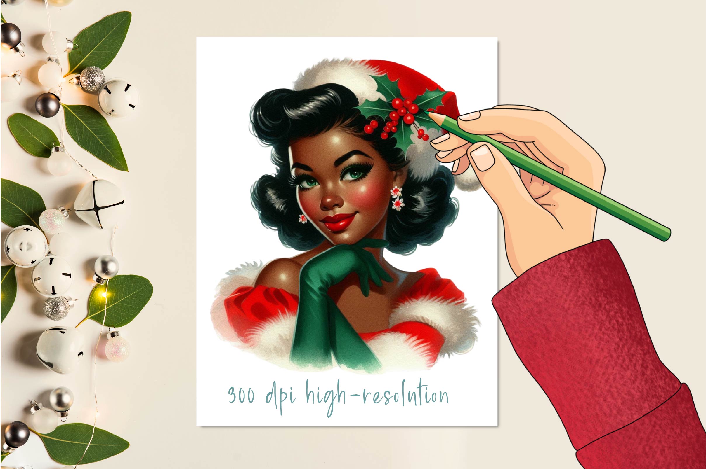 1950s Vintage Christmas Pin Up Girl Clipart Bundle - CraftNest - Digital Crafting and Art