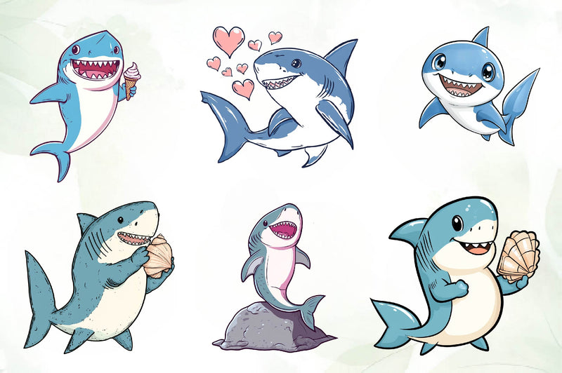 Cute Shark Clipart Bundle - CraftNest - Digital Crafting and Art