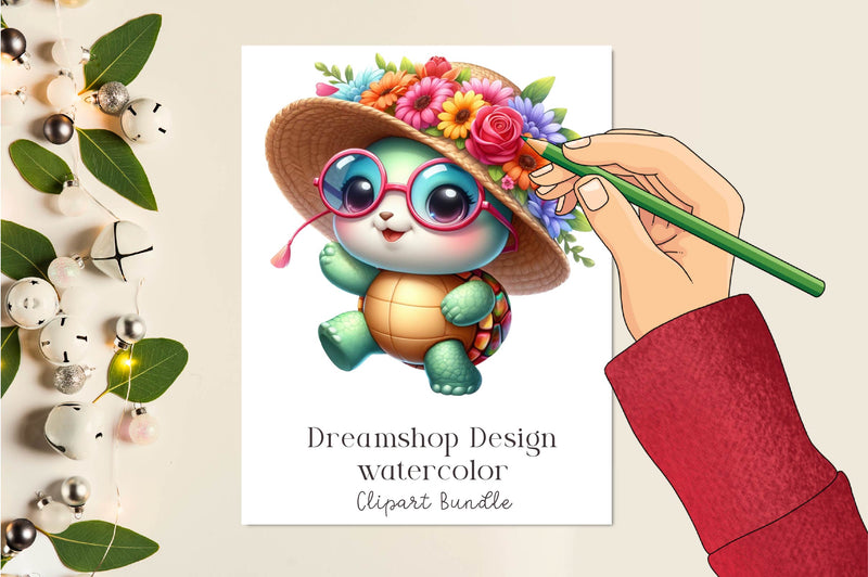 Cute Summer Tortoise Clipart Bundle - CraftNest - Digital Crafting and Art