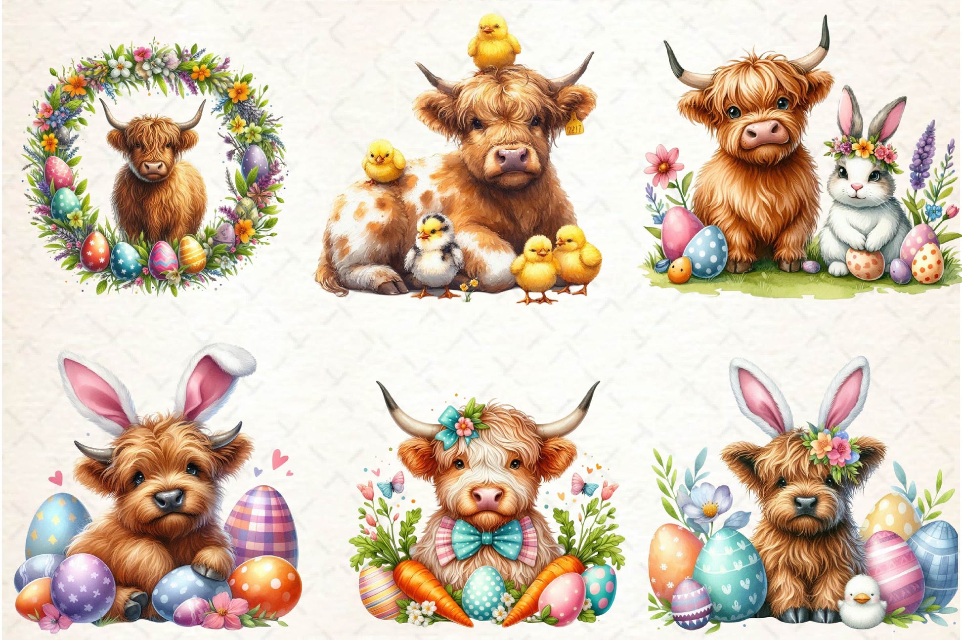 Cute Easter Highland Cow Clipart Bundle 1 - CraftNest - Digital Crafting and Art