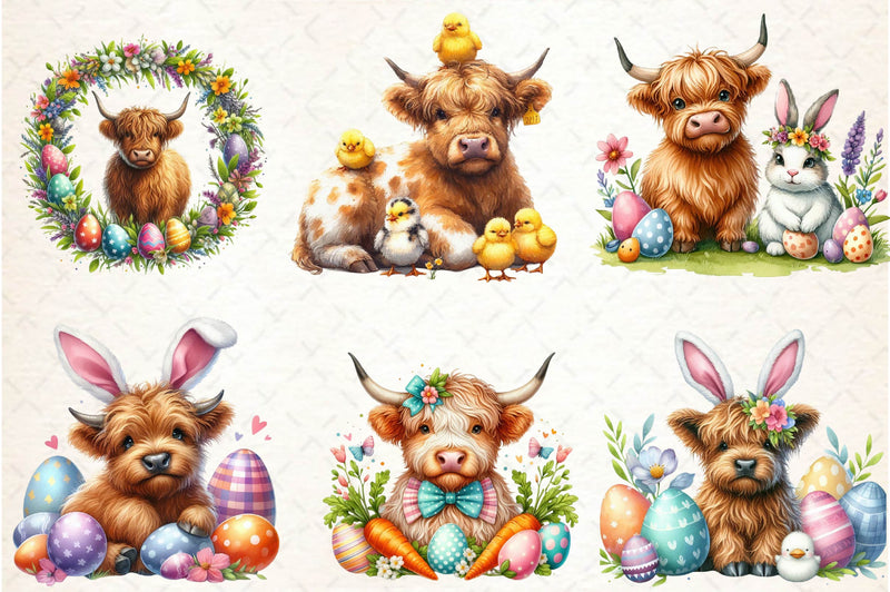 Cute Easter Highland Cow Clipart Bundle 1 - CraftNest - Digital Crafting and Art