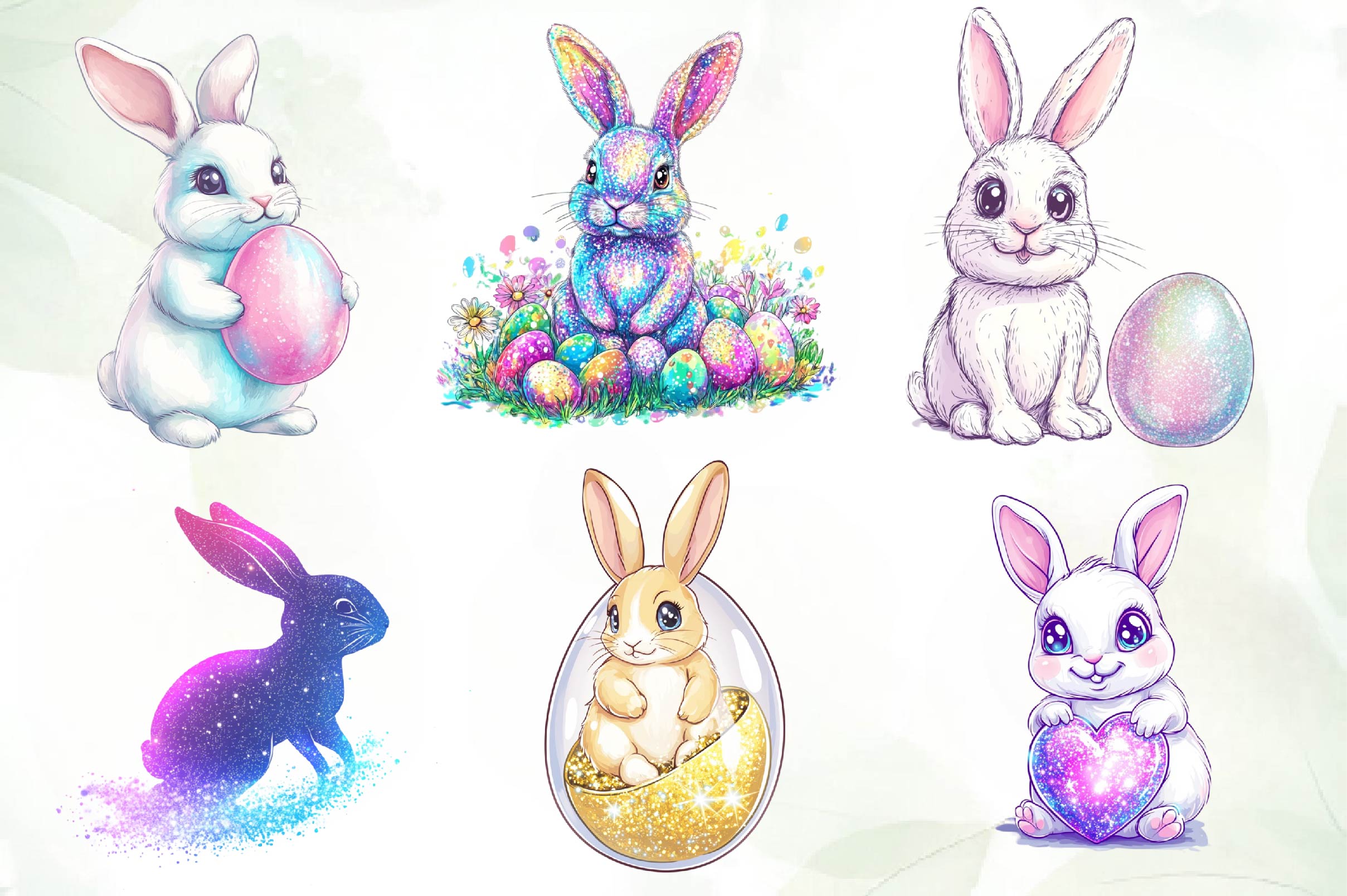 Glitter Bunny & Easter Egg Design Clipart Bundle - CraftNest - Digital Crafting and Art