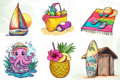 Tropical Summer Vacation Beach Vacation Clipart Bundle - CraftNest - Digital Crafting and Art