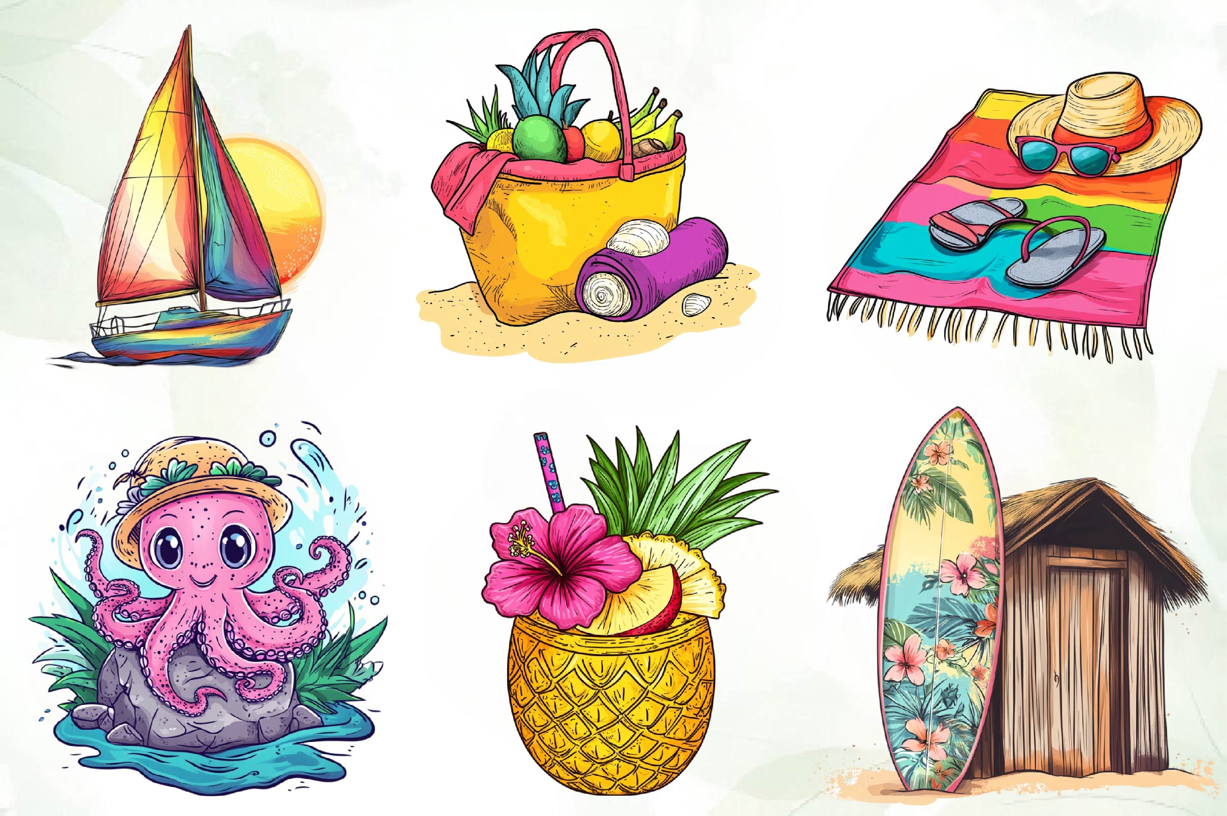 Tropical Summer Vacation Beach Vacation Clipart Bundle - CraftNest - Digital Crafting and Art