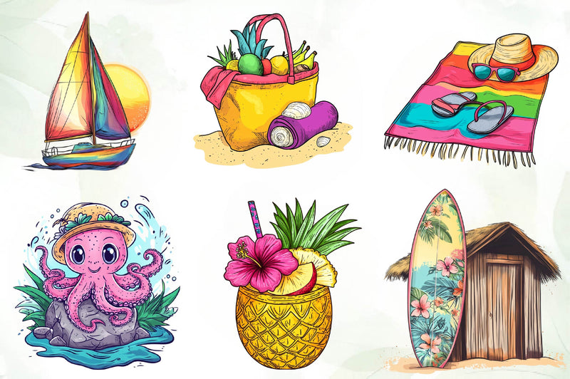 Tropical Summer Vacation Beach Vacation Clipart Bundle - CraftNest - Digital Crafting and Art