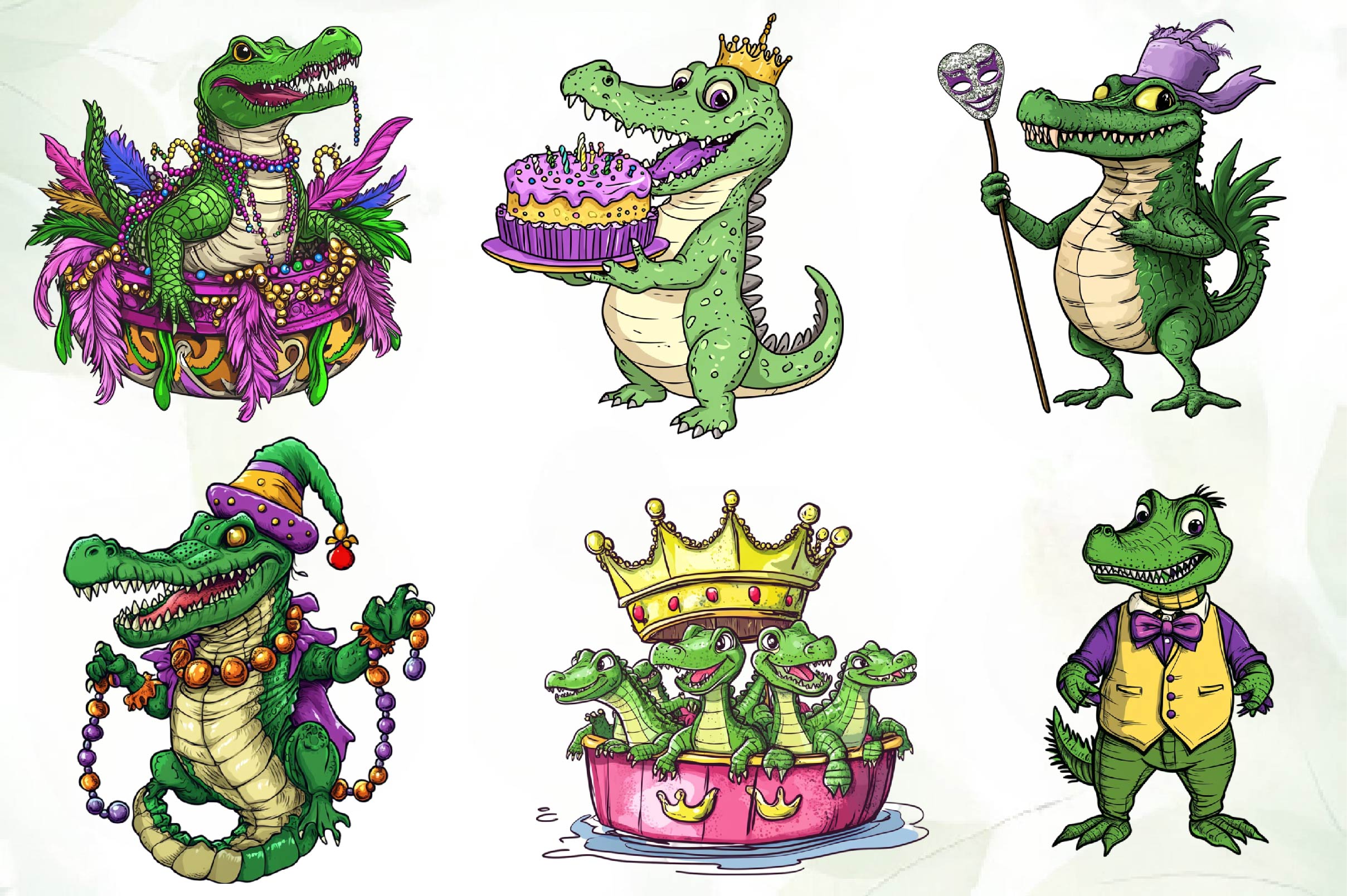 Mardi Gras Crocodile Clipart Bundle 1 - CraftNest - Digital Crafting and Art
