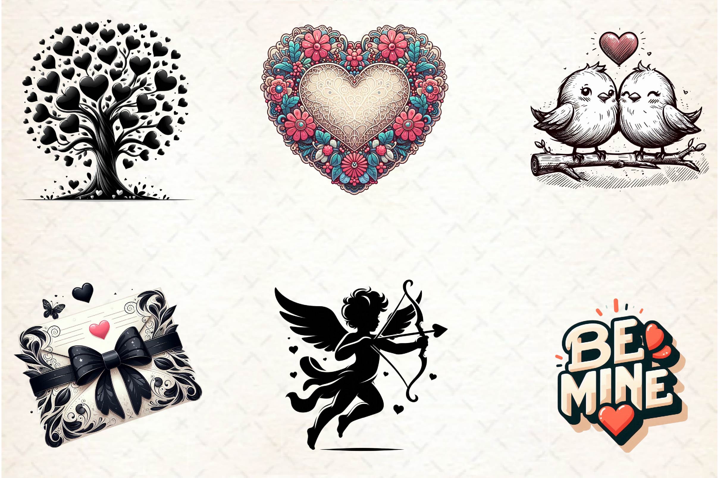 Black & White Valentine Clipart Bundle - CraftNest - Digital Crafting and Art