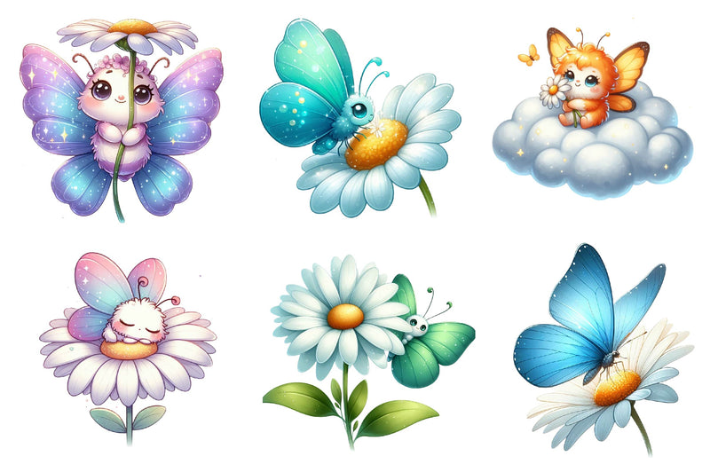 Cute Daisy Cartoon Spring Butterfly Clipart Bundle - CraftNest - Digital Crafting and Art