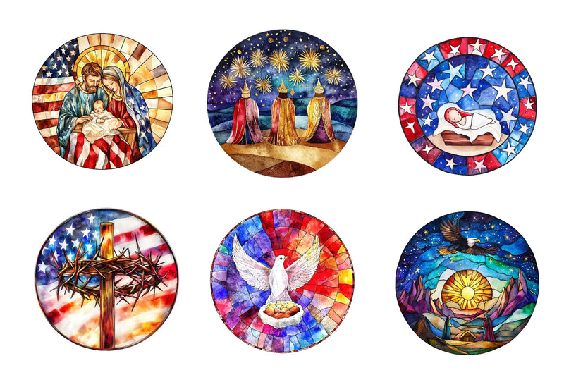 Round Stained Glass 4th Of July Nativity Clipart Bundle - CraftNest - Digital Crafting and Art
