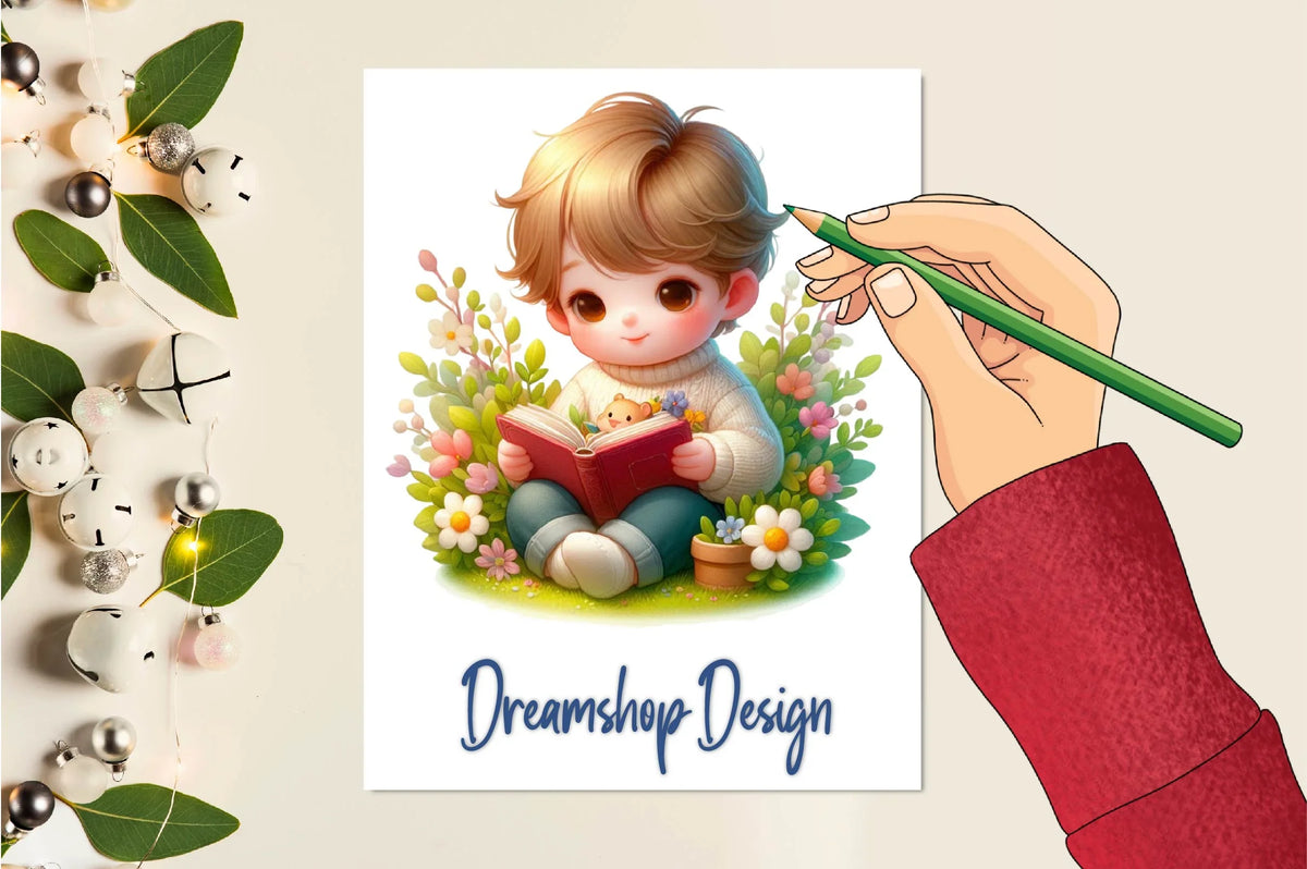 Spring Boy Background Pattern Cute Spring Boy Clipart Bundle