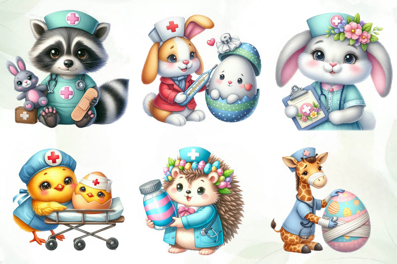 Cute Easter Nurse Animals Clipart Bundle - CraftNest - Digital Crafting and Art