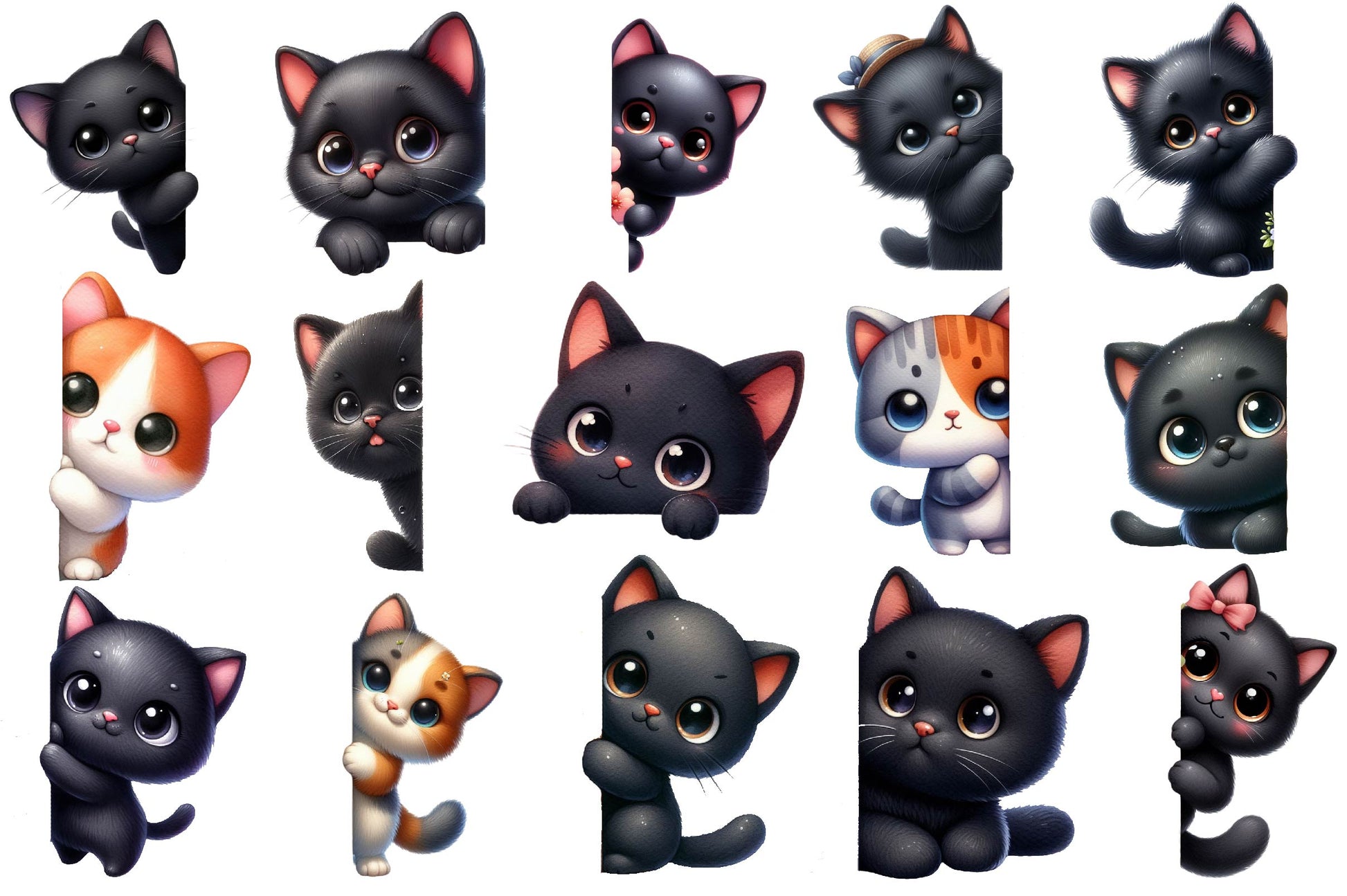 Black Cat Peeking Around Corner Clipart Bundle - CraftNest - Digital Crafting and Art